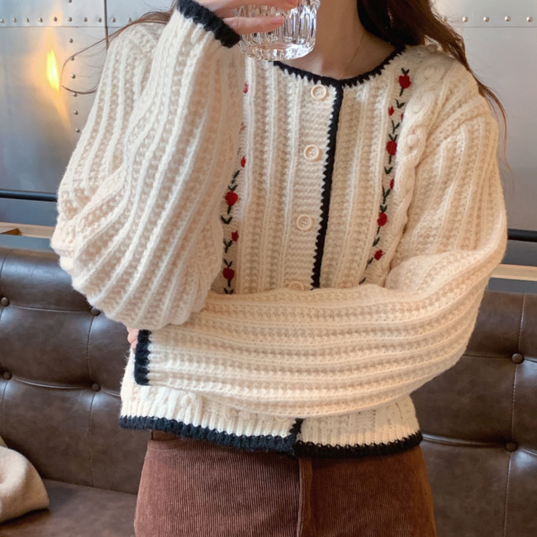 Flower embroidery cable knit lf2694