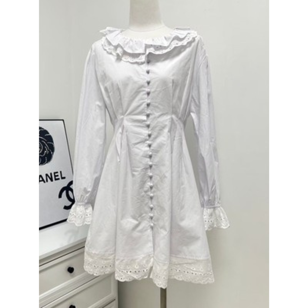 【即納】lace frill white french onepiece lf-s1037