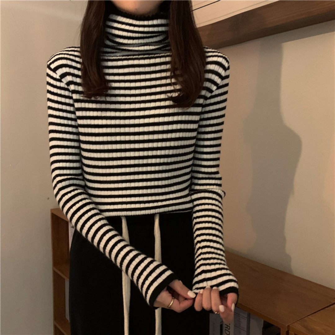 【即納】border turtleneck knit lf-s1047