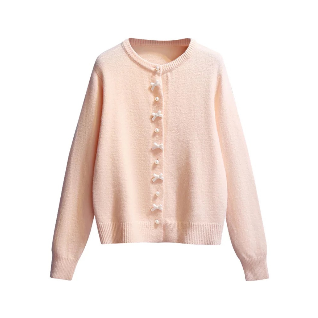 【即納】pearl and ribbon knit cardigan lf-s1016