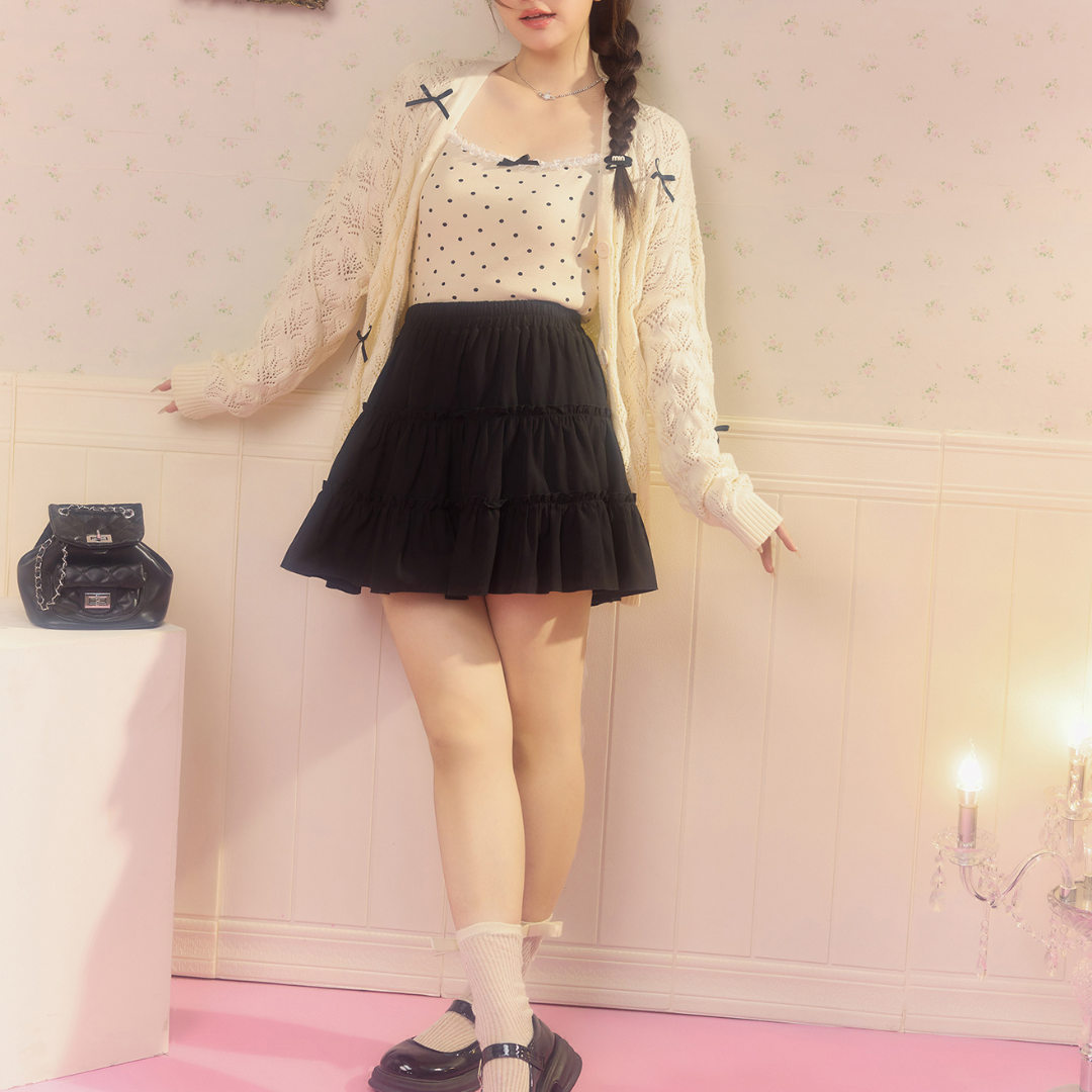 Ribbon Detail Cardigan & Polka Dot Camisole （単品とセット販売）lf3391