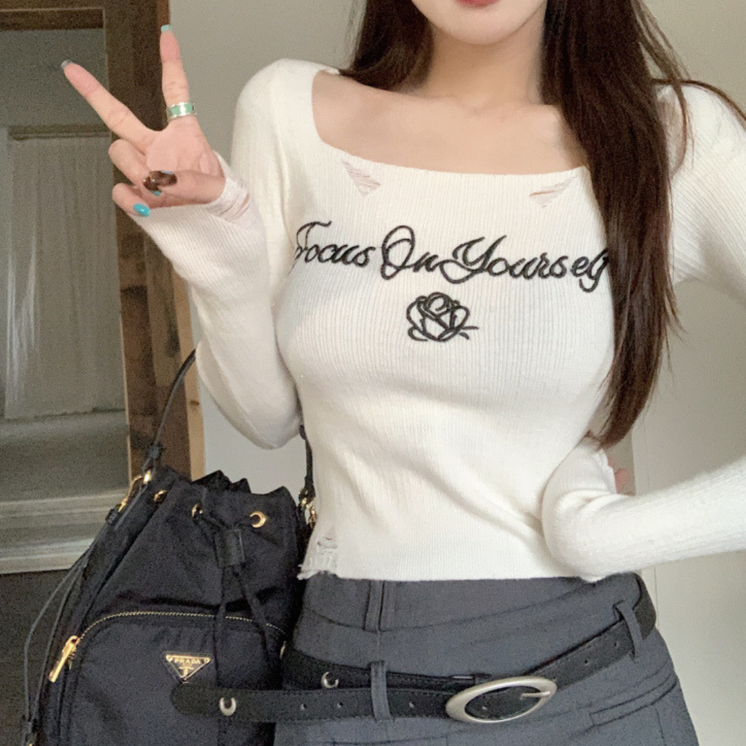 rose logo sweater tops lf2989