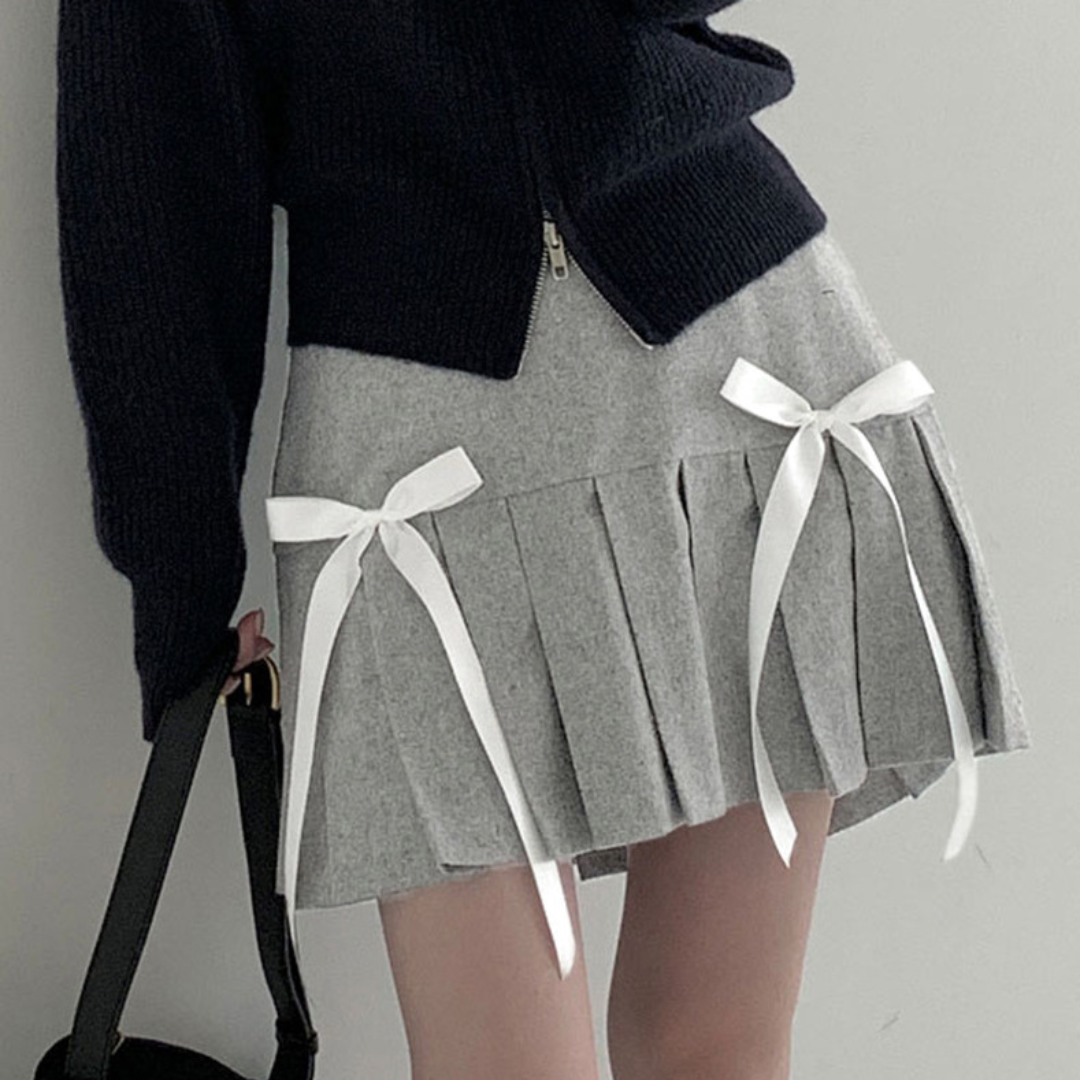 【即納】side ribbon pleated skirt lf-s1013