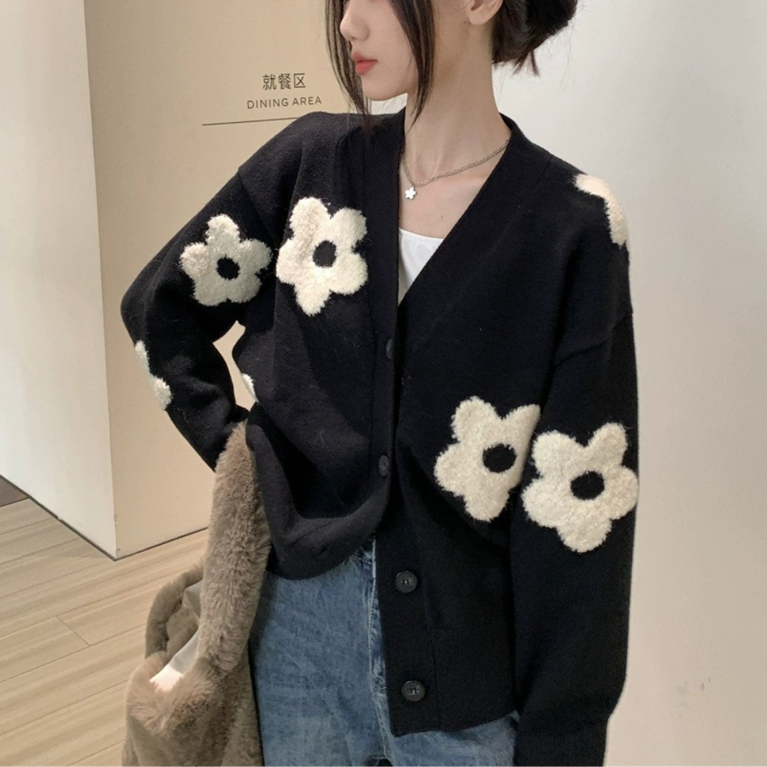 flower button sweater cardigan lf2648