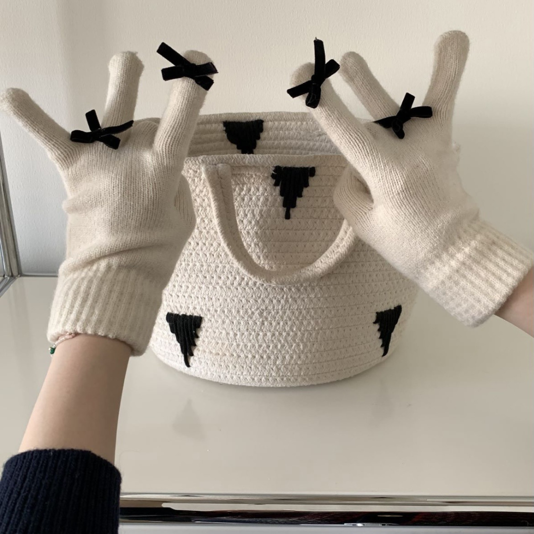 ribbon knit gloves lf2573