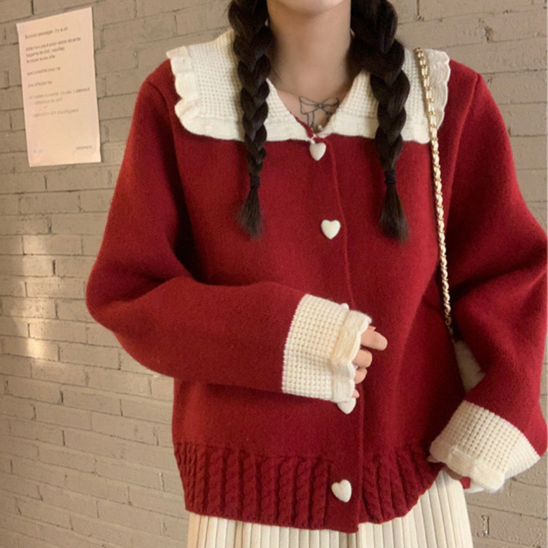 bicolor heart button knit cardigan lf2538