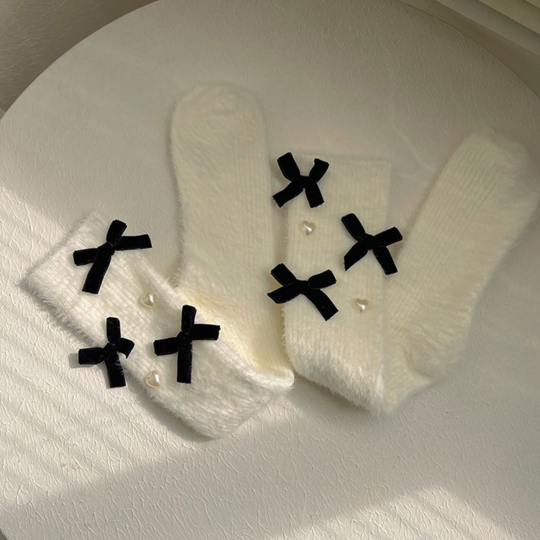 【即納】heart x ribbon fluffy socks lf2861