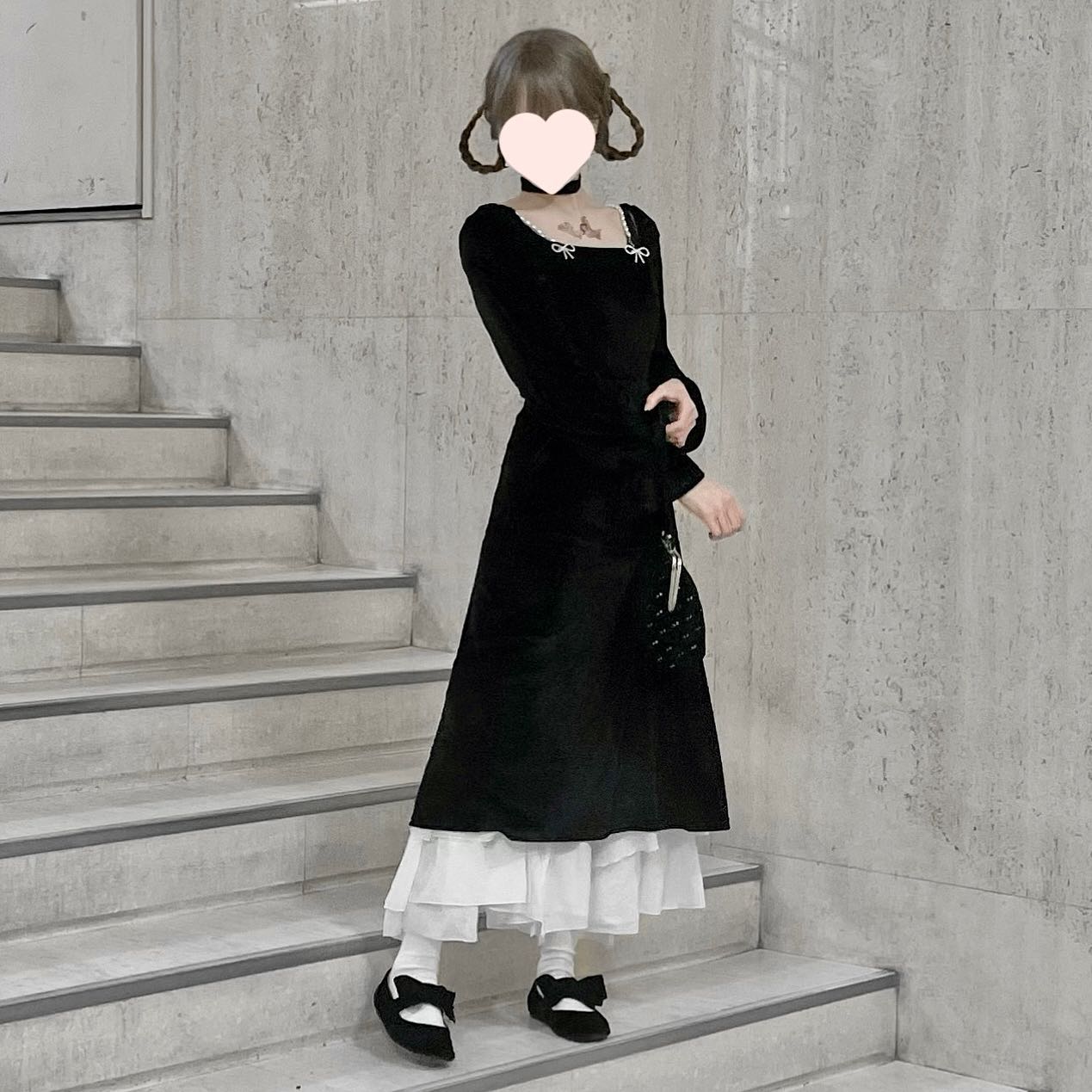 ribbon bijou velvet long onepiece lf2556