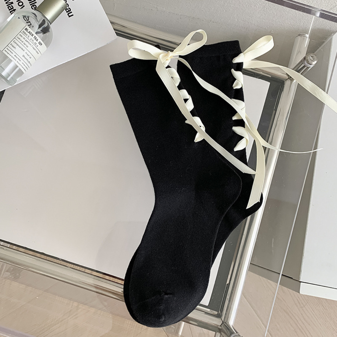 【即納】ribbon laceup socks lf-s1028