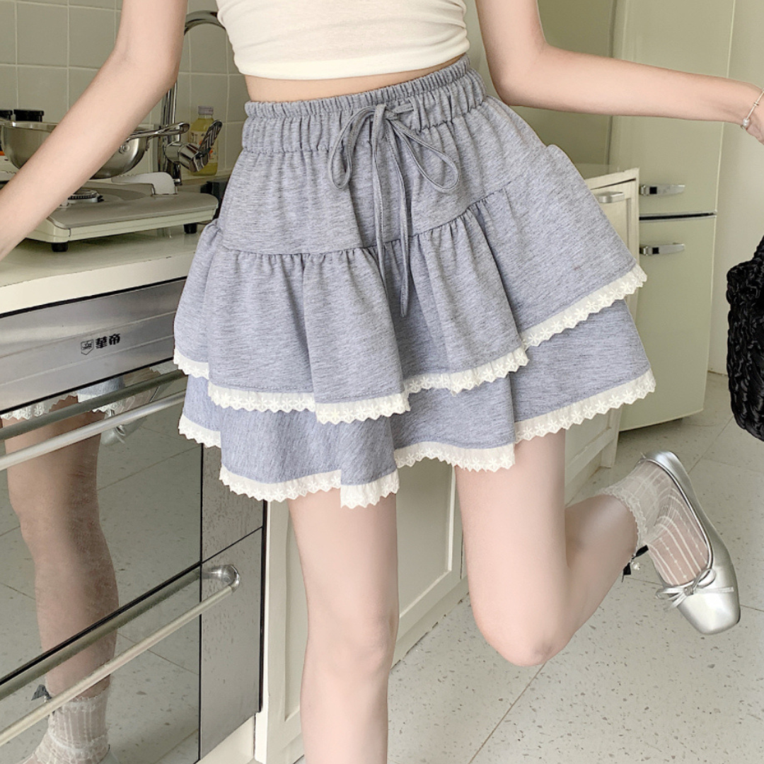 【即納】lace line double layer skirt lf3213