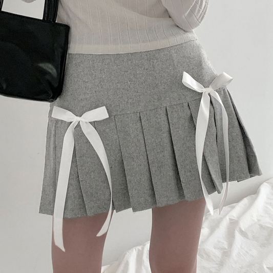 【即納】side ribbon pleated skirt lf-s1013