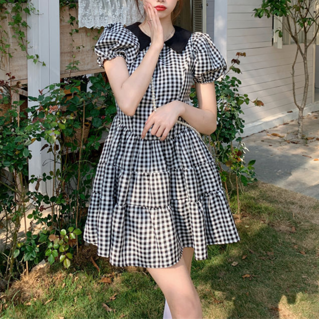 gingham check onepiece lf3068