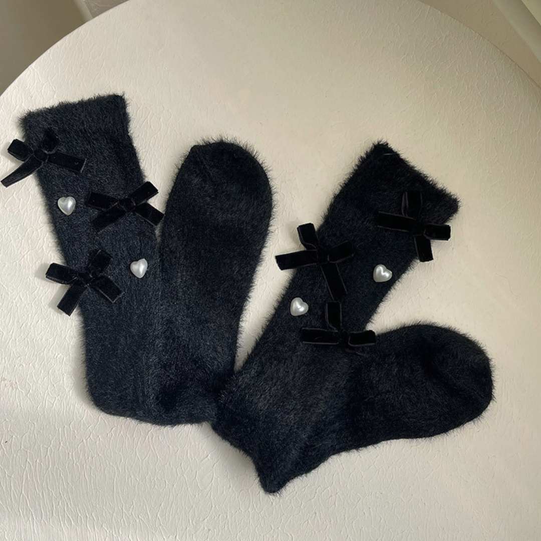 【即納】heart x ribbon fluffy socks lf2861