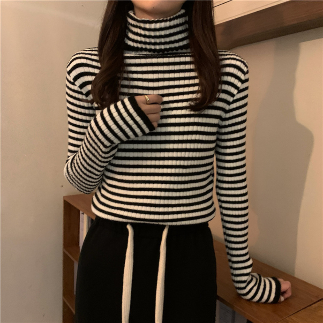 【即納】border turtleneck knit lf-s1047