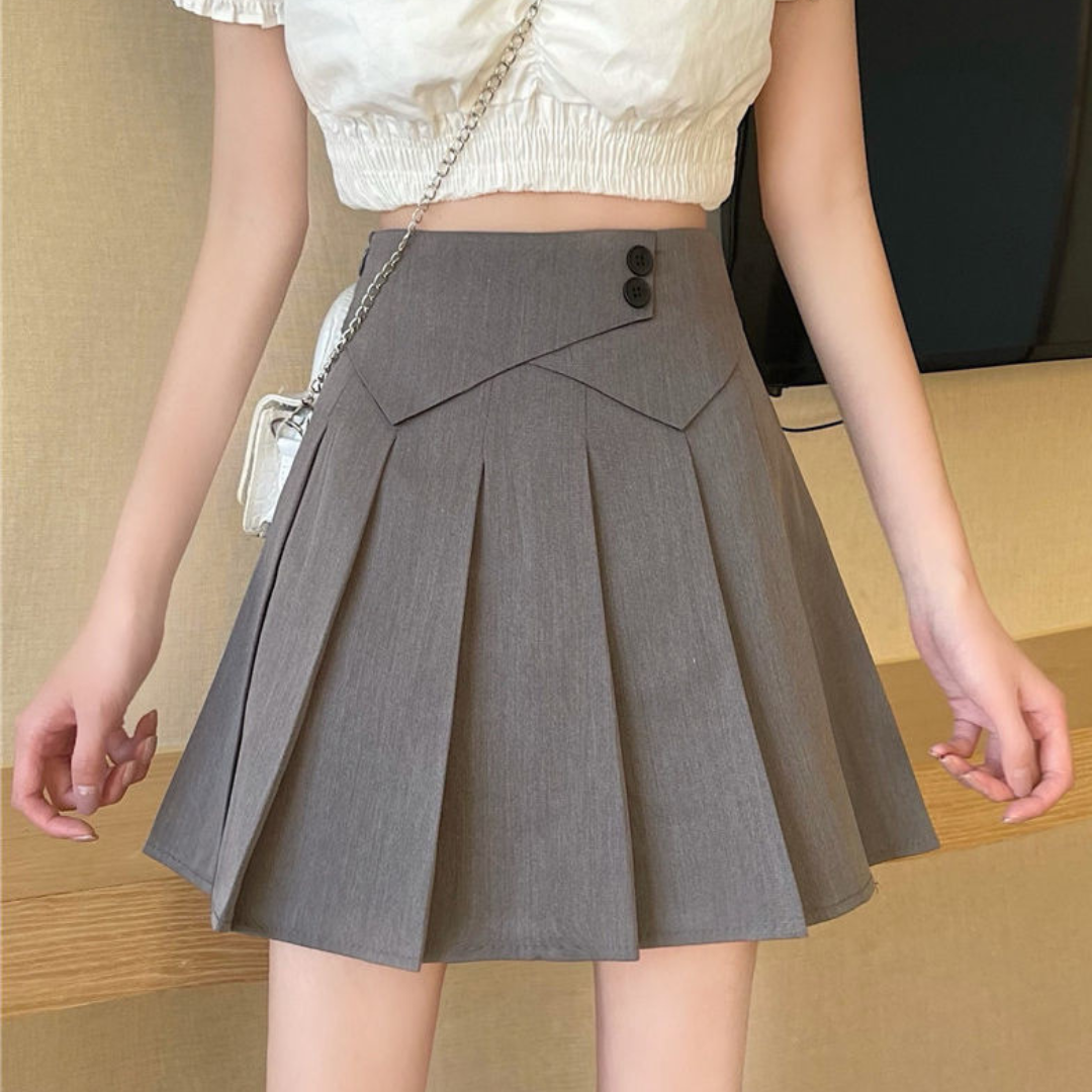 cross button pleated skirt lf3111