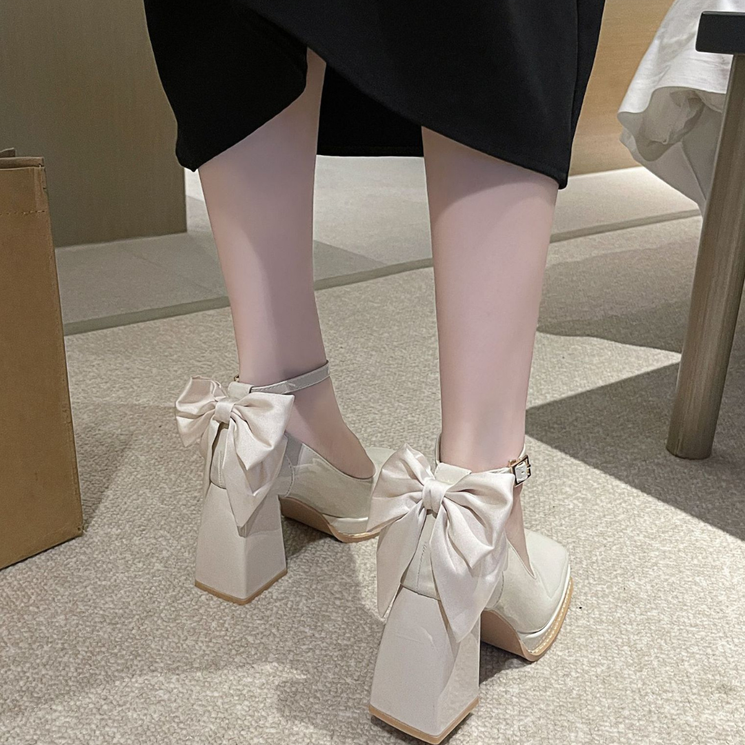 square enamel ribbon heels lf2965