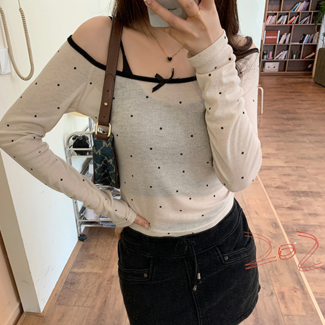 polka dot sheer tops lf2978