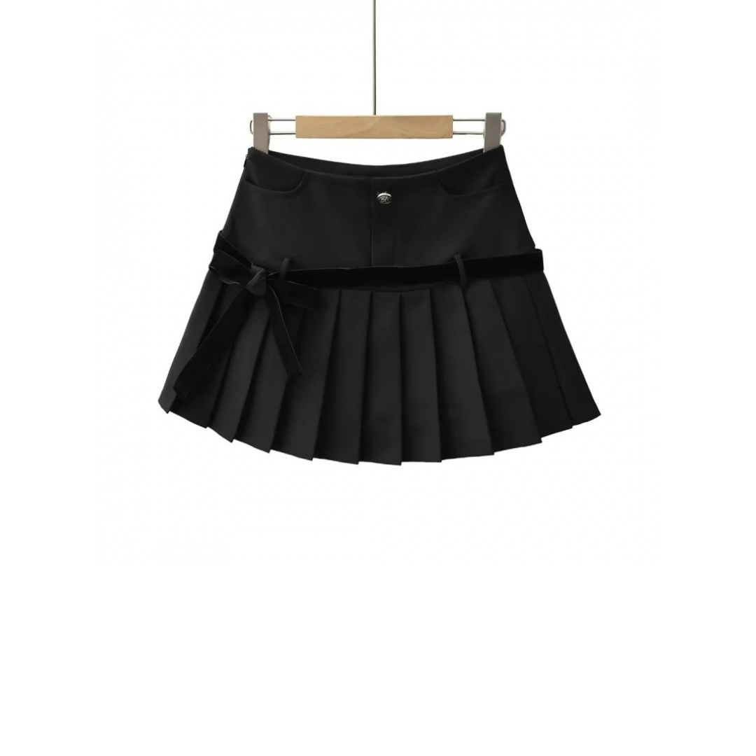 circumferential ribbon pleated skirt lf3167-1【即納】