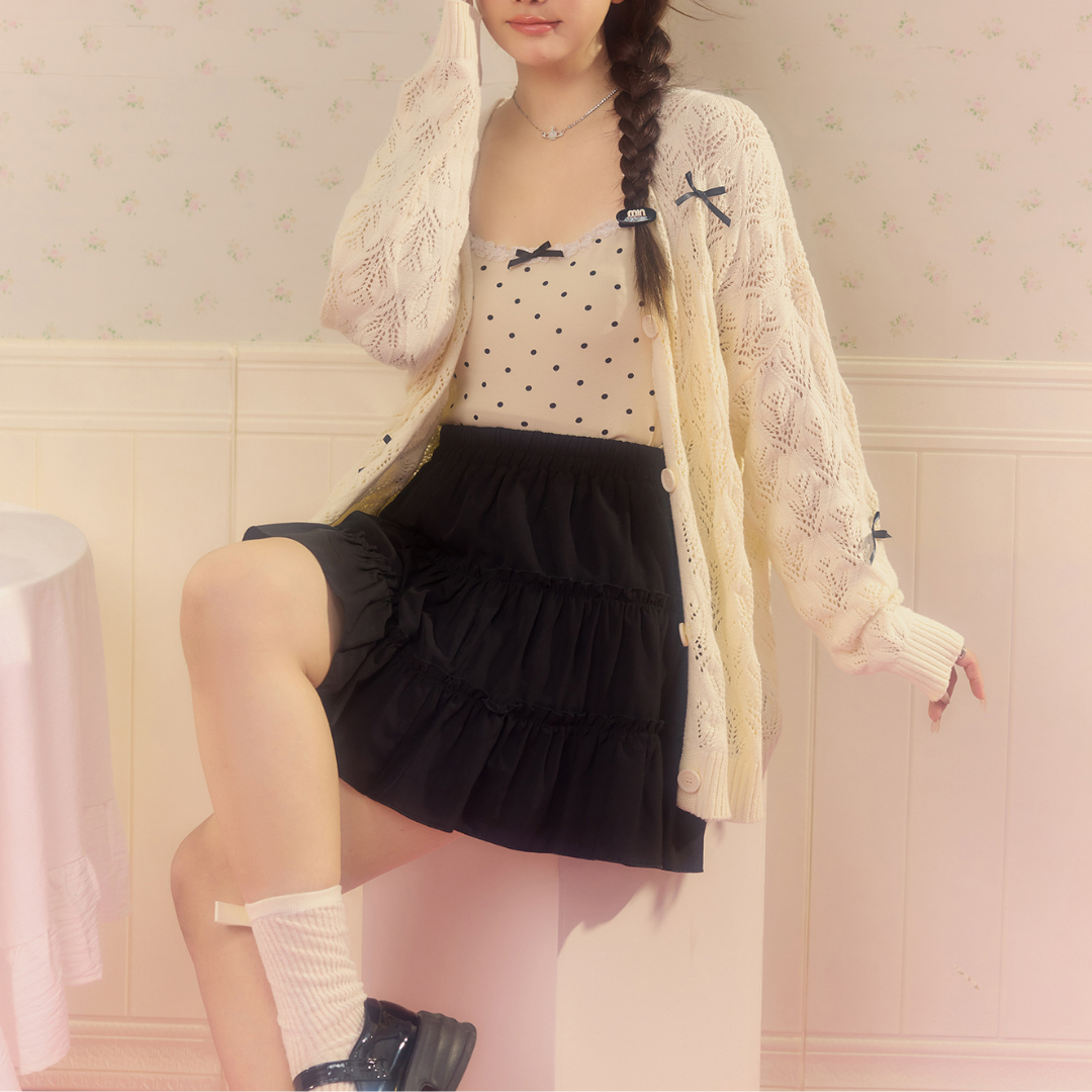 Ribbon Detail Cardigan & Polka Dot Camisole （単品とセット販売）lf3391