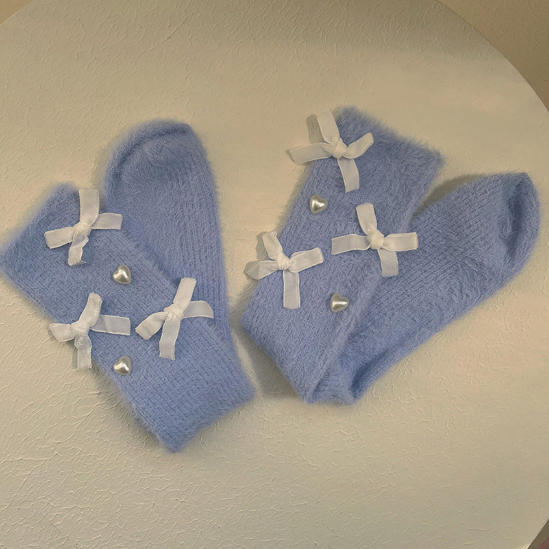 【即納】heart x ribbon fluffy socks lf2861