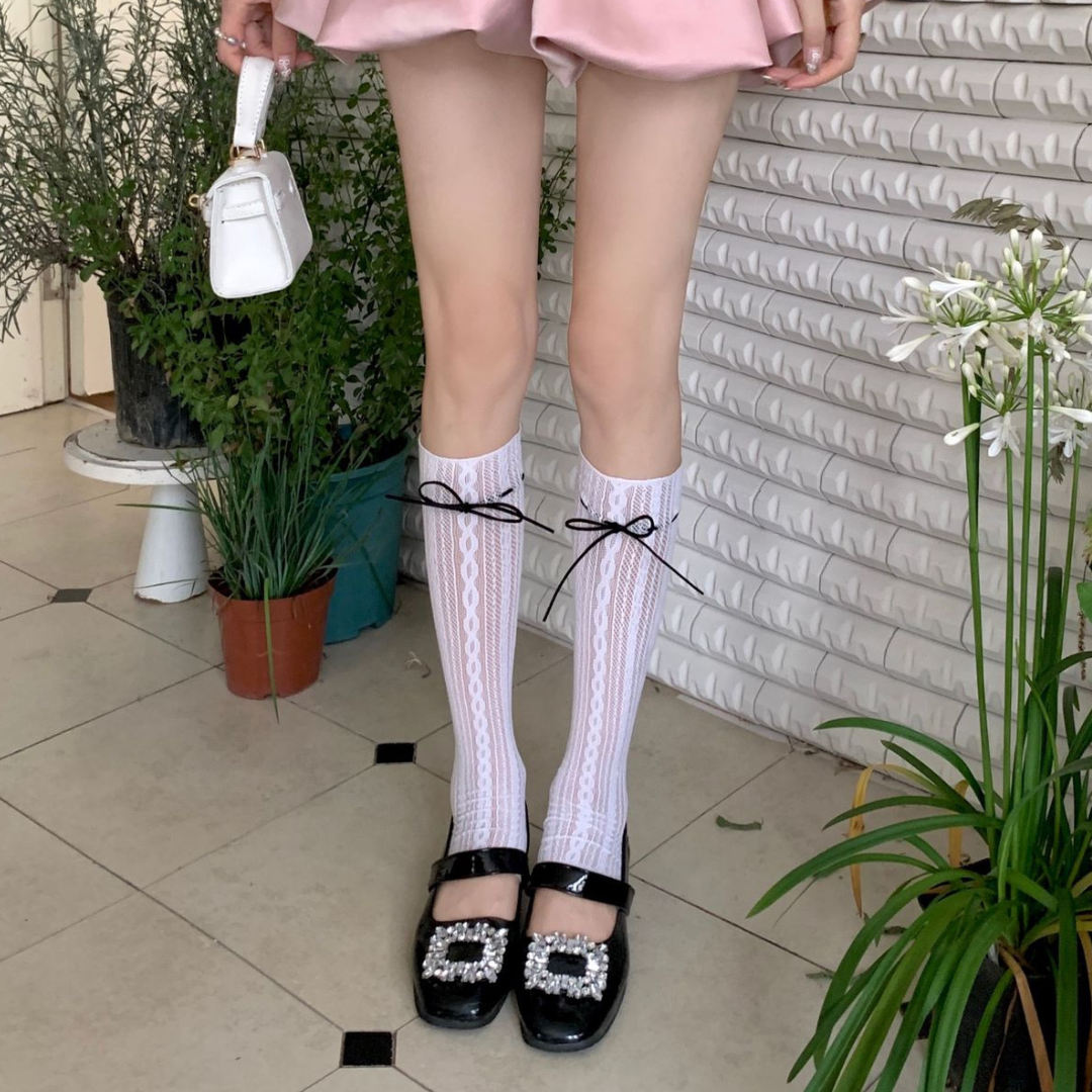 middle ribbon string socks lf2924