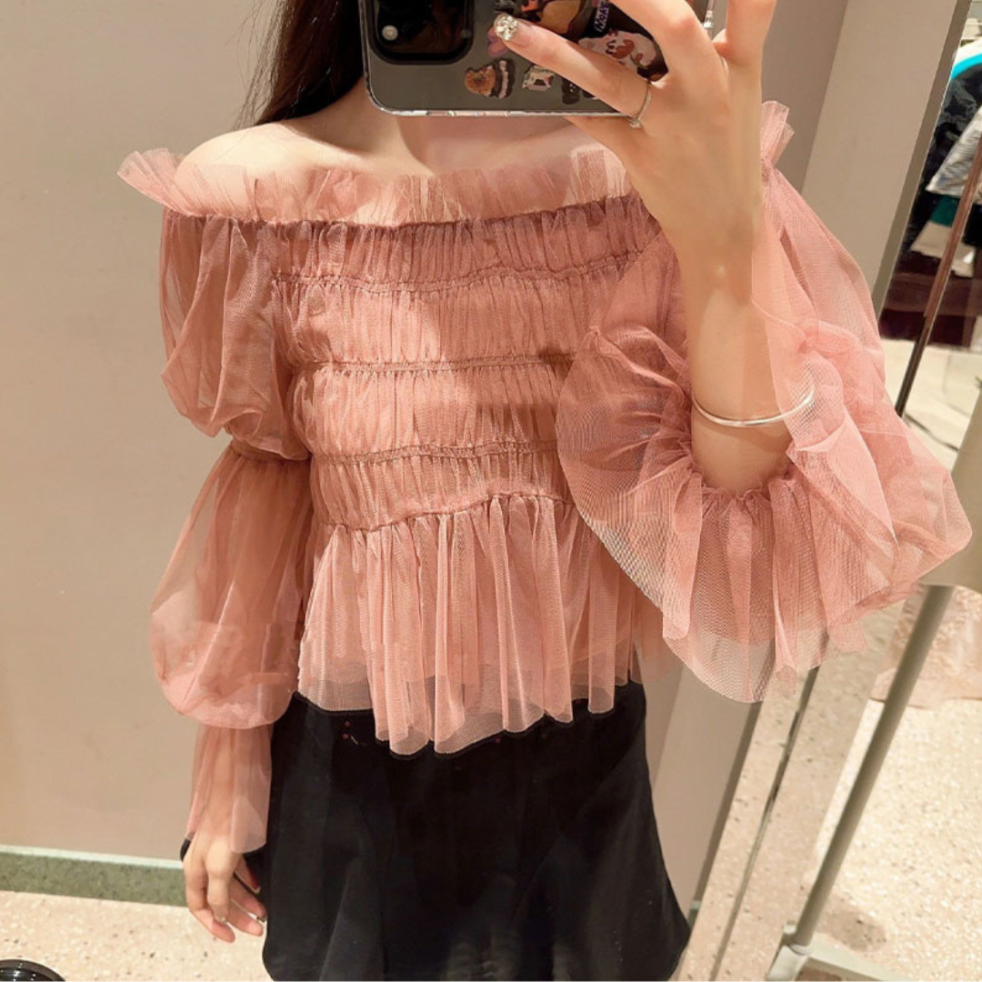 tulle shoulder tops lf3110