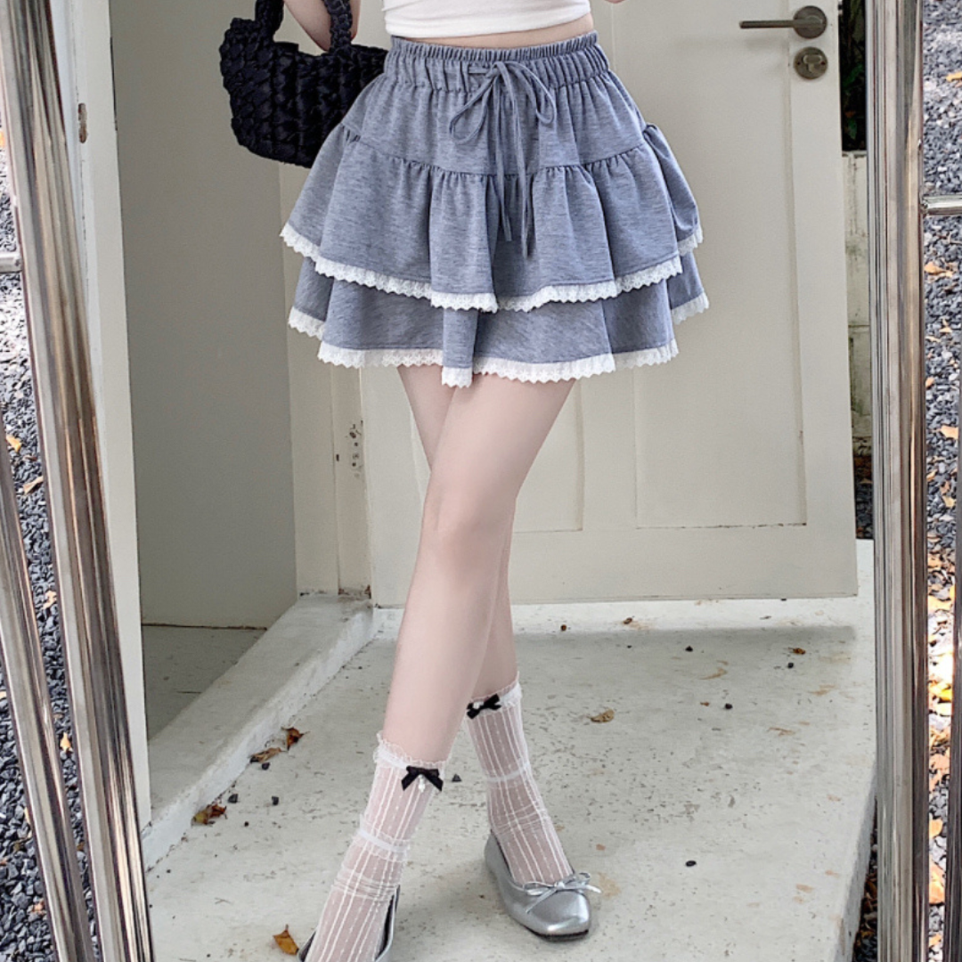 【即納】lace line double layer skirt lf3213