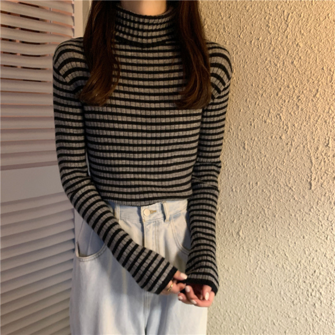 【即納】border turtleneck knit lf-s1047