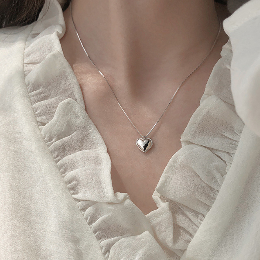 silver heart necklace lf2613