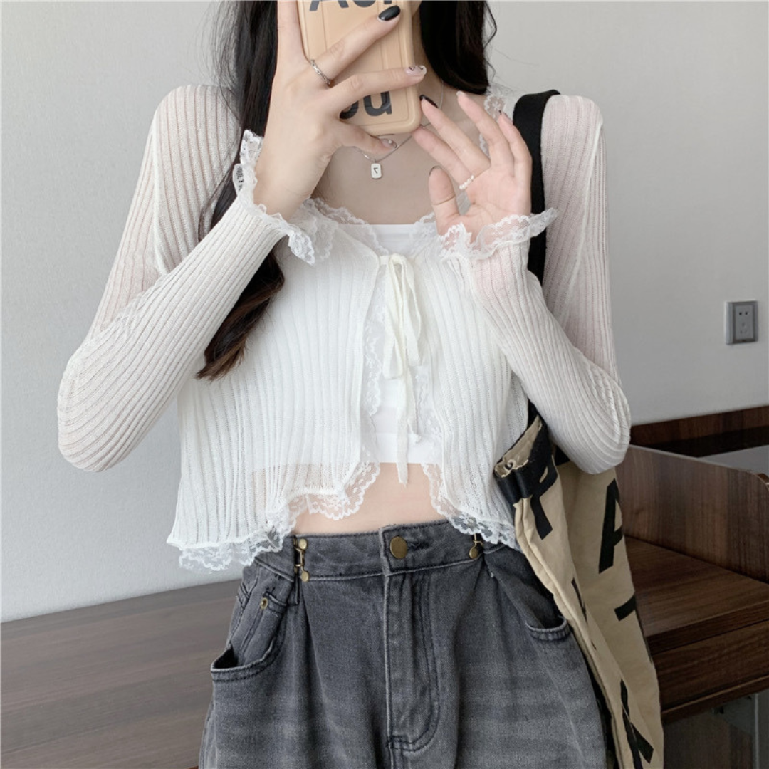 transparent lace cardigan lf2960