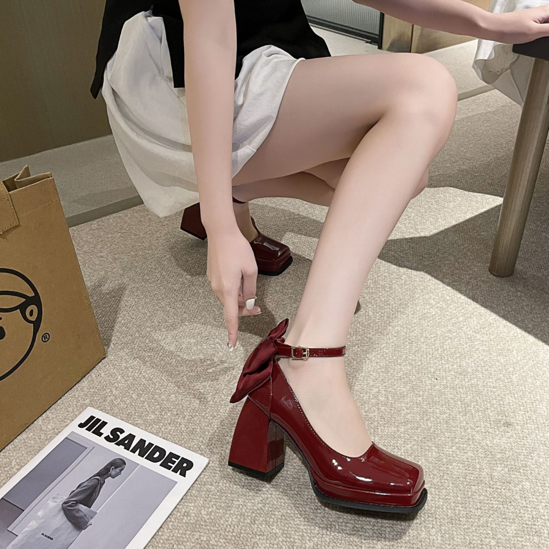 square enamel ribbon heels lf2965