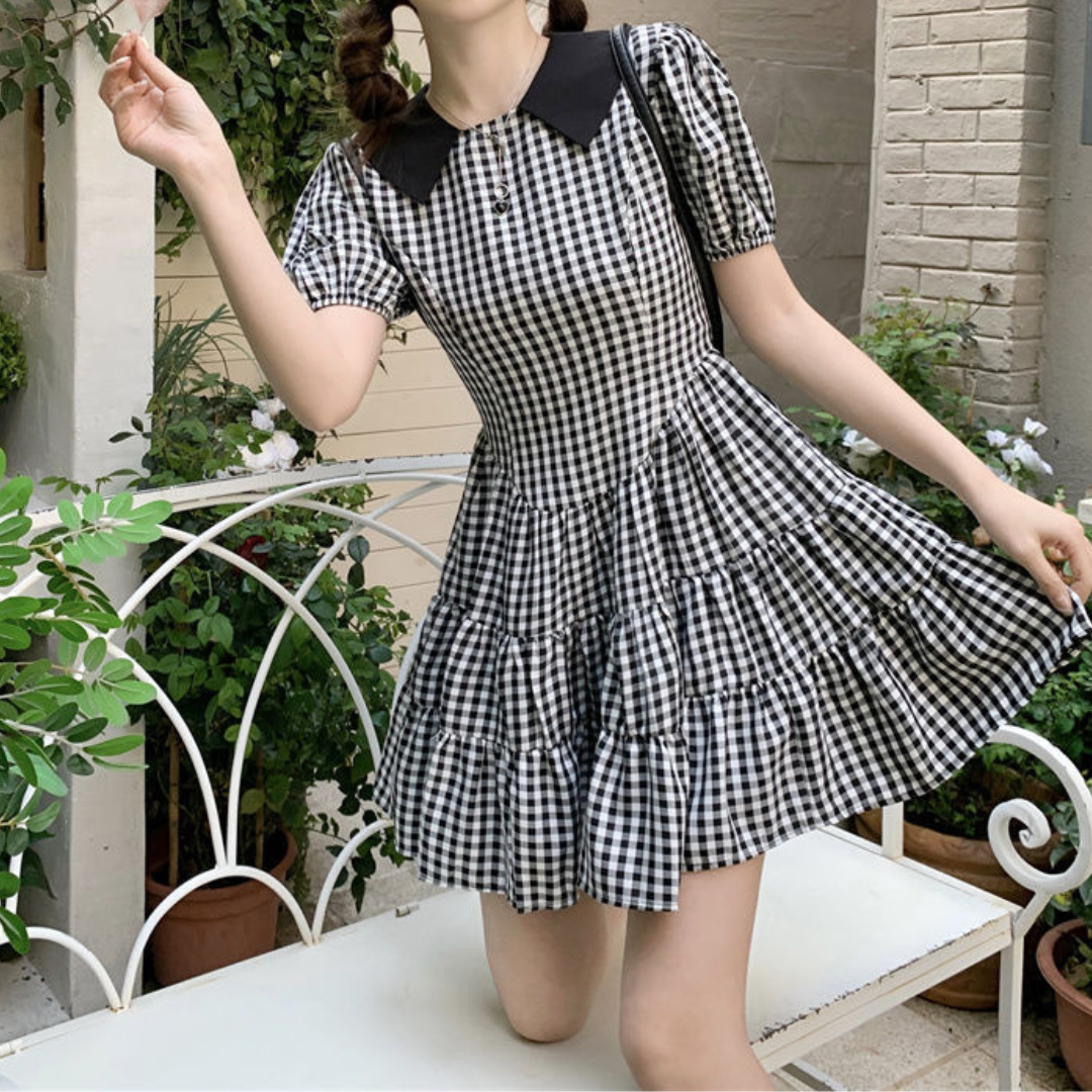 gingham check onepiece lf3068