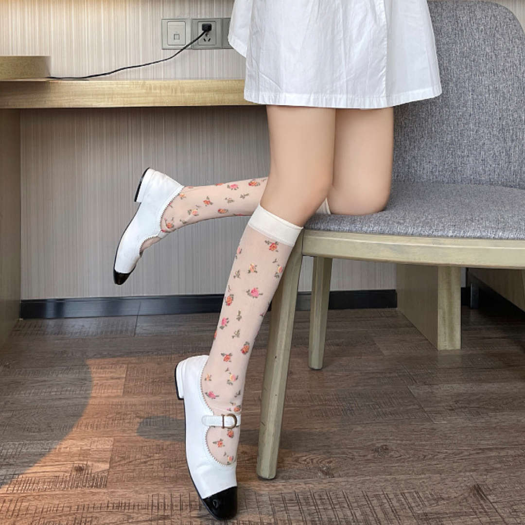 floral see through socks lf2877【即納】