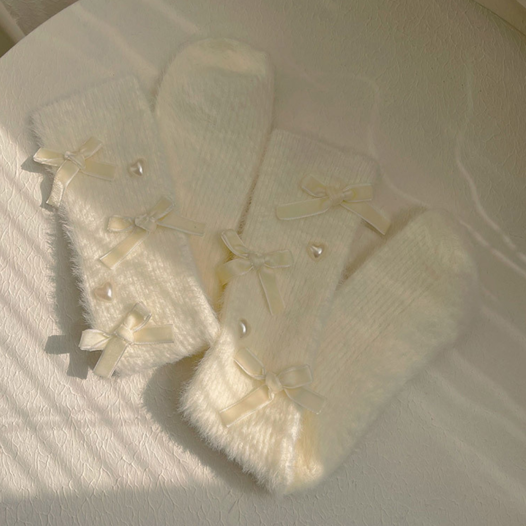 【即納】heart x ribbon fluffy socks lf2861