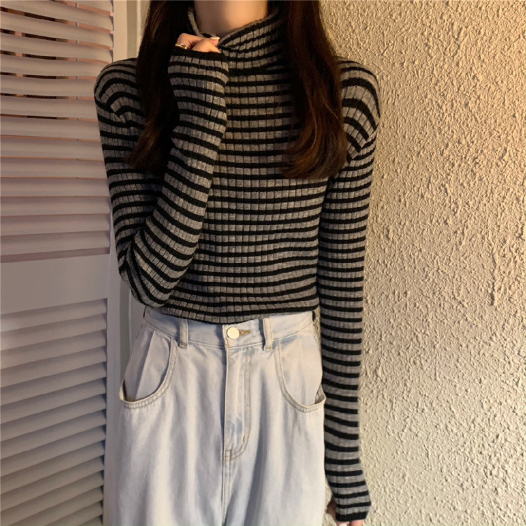 【即納】border turtleneck knit lf-s1047