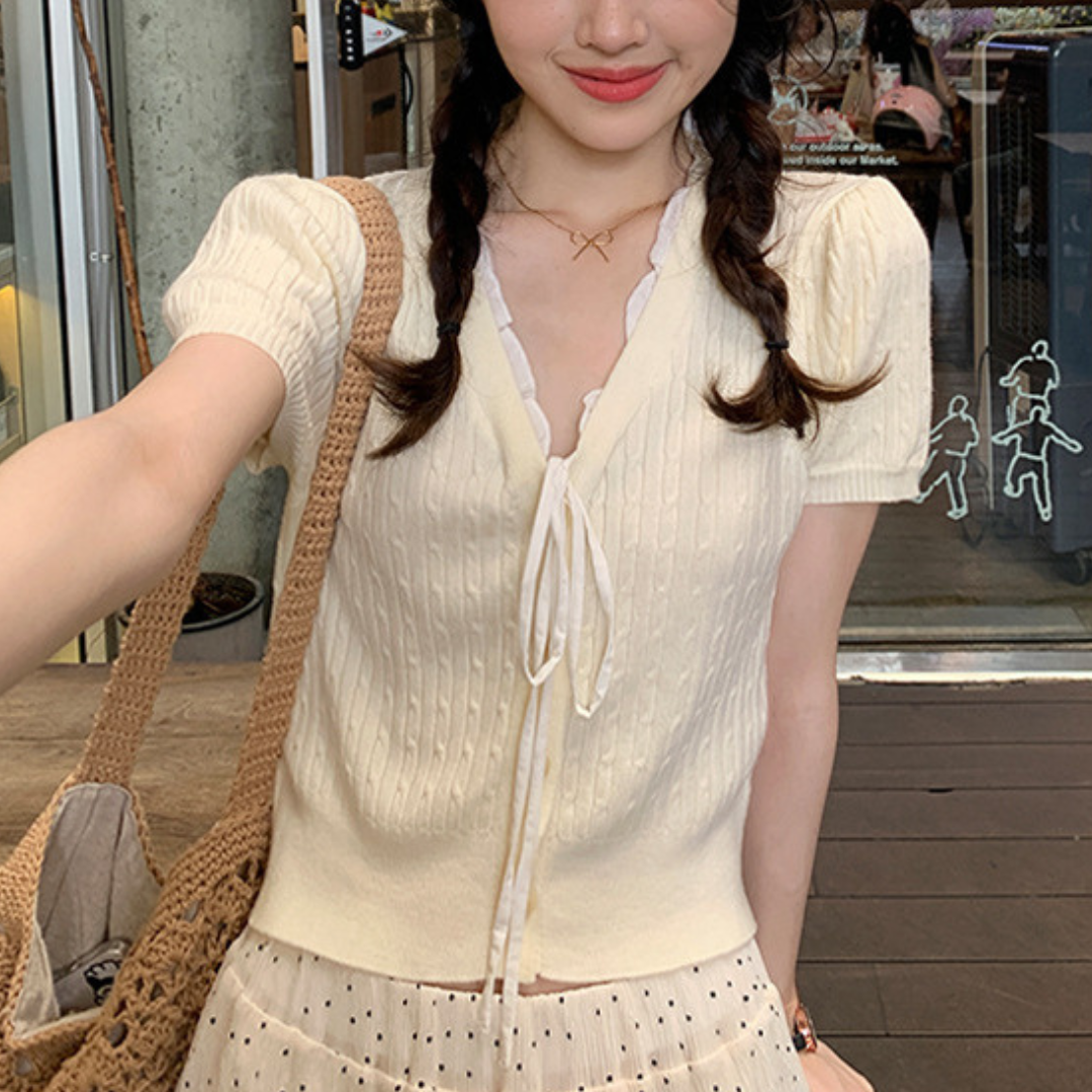 short sleeve knit cardigan lf3300