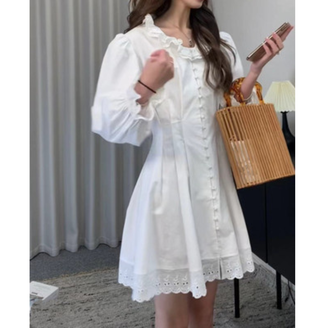 【即納】lace frill white french onepiece lf-s1037