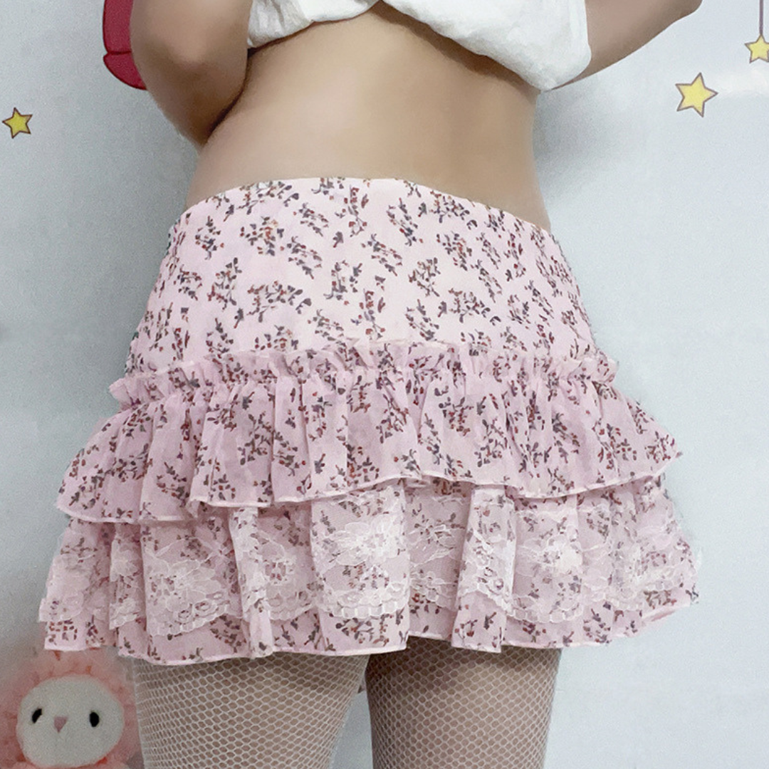 floral frilly mini skirt lf3043