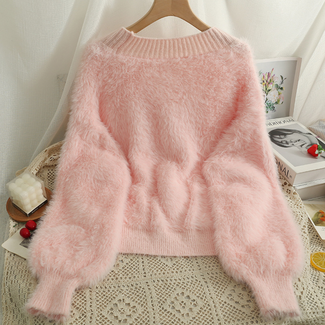 bijou ribbon shaggy knit cardigan lf2529 – La Florence
