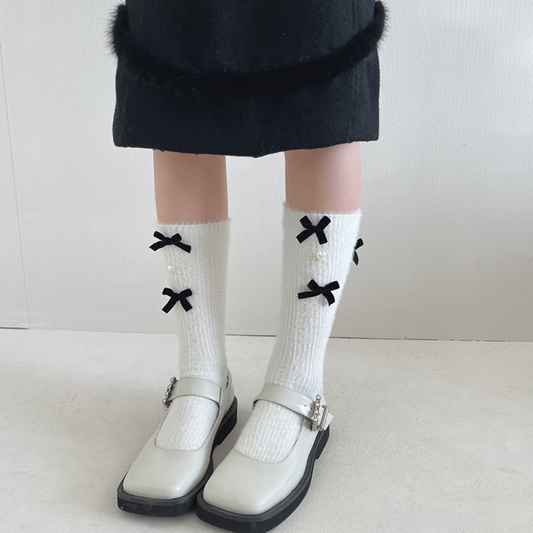 【即納】heart x ribbon fluffy socks lf2861