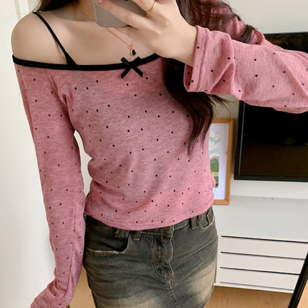 polka dot sheer tops lf2978