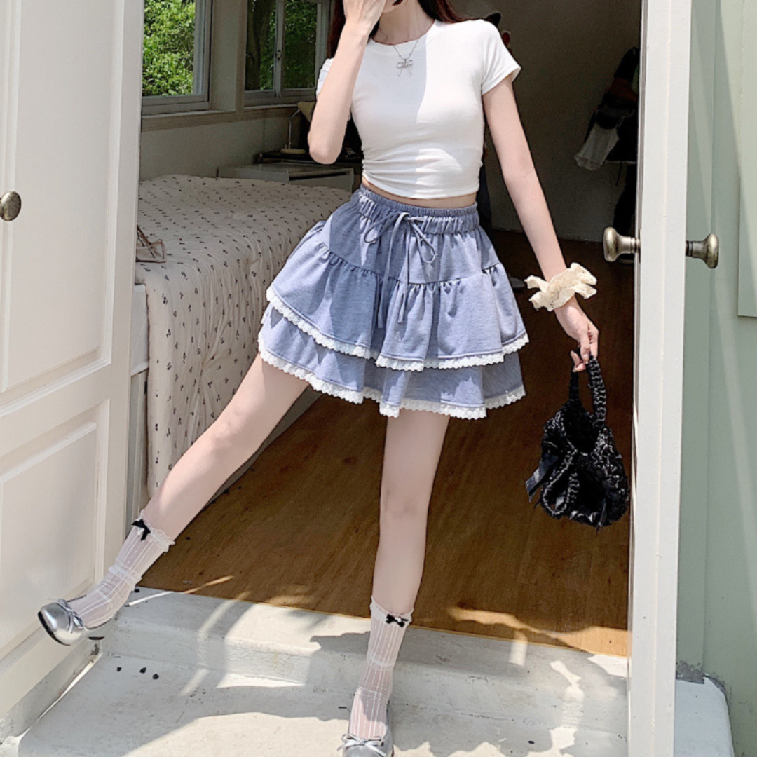 【即納】lace line double layer skirt lf3213