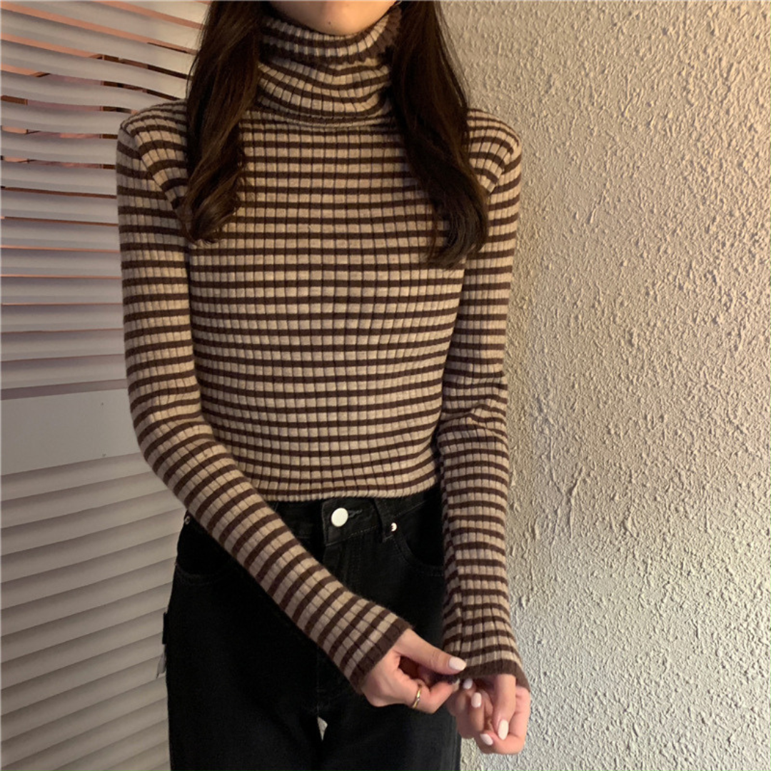 【即納】border turtleneck knit lf-s1047