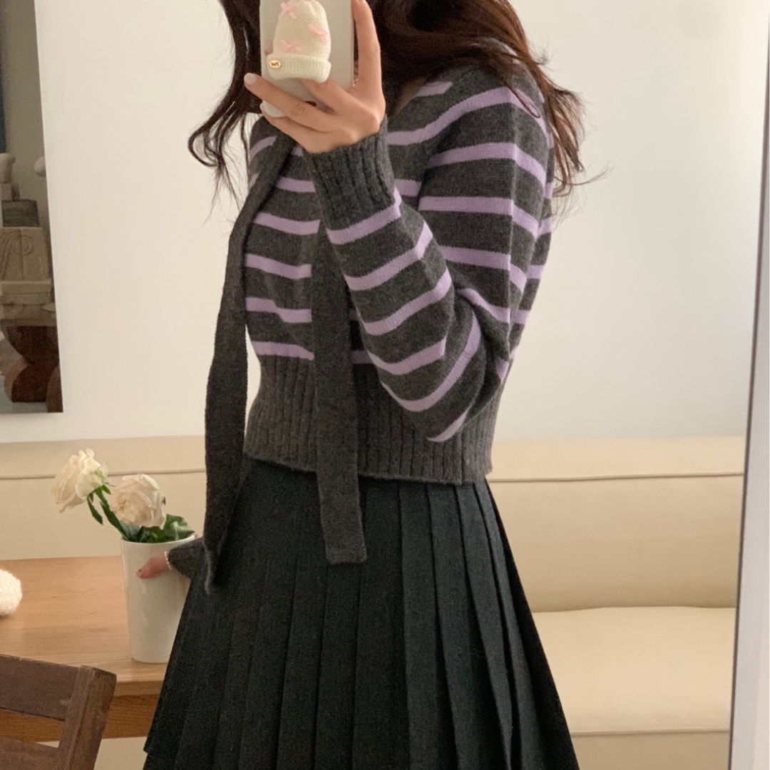 Striped spring knit with tie lf2918