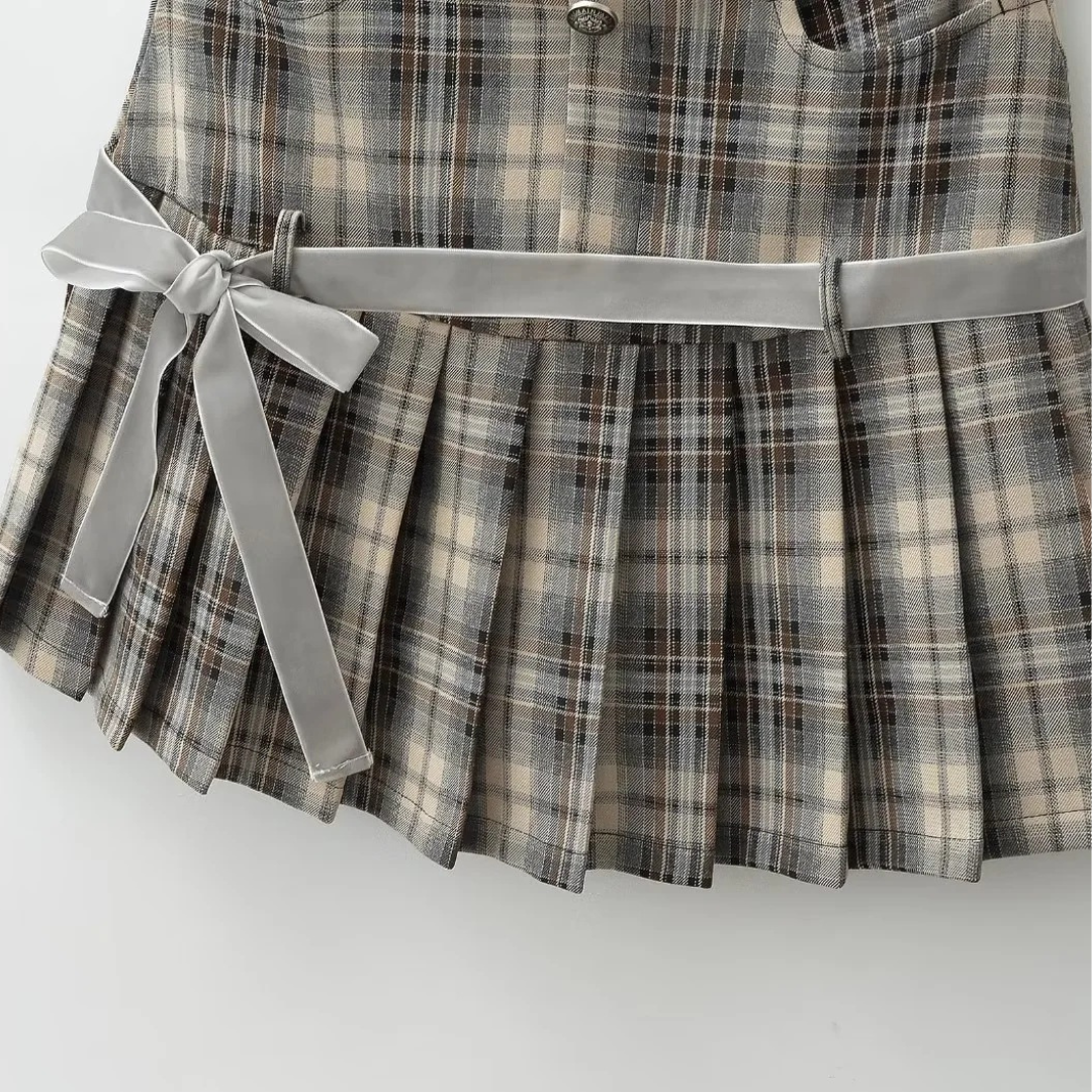 circumferential ribbon pleated skirt lf3167