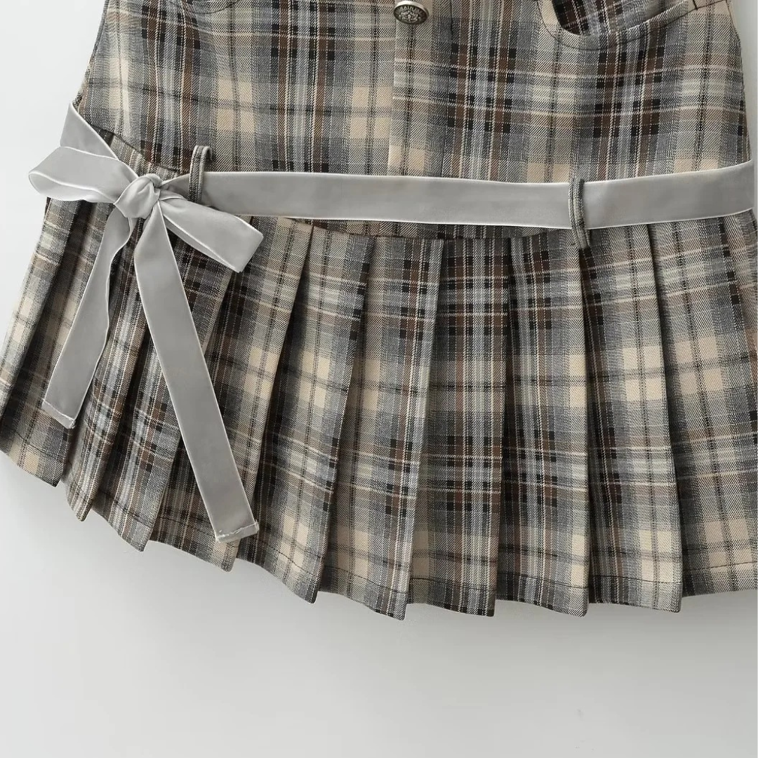 circumferential ribbon pleated skirt lf3167-1【即納】