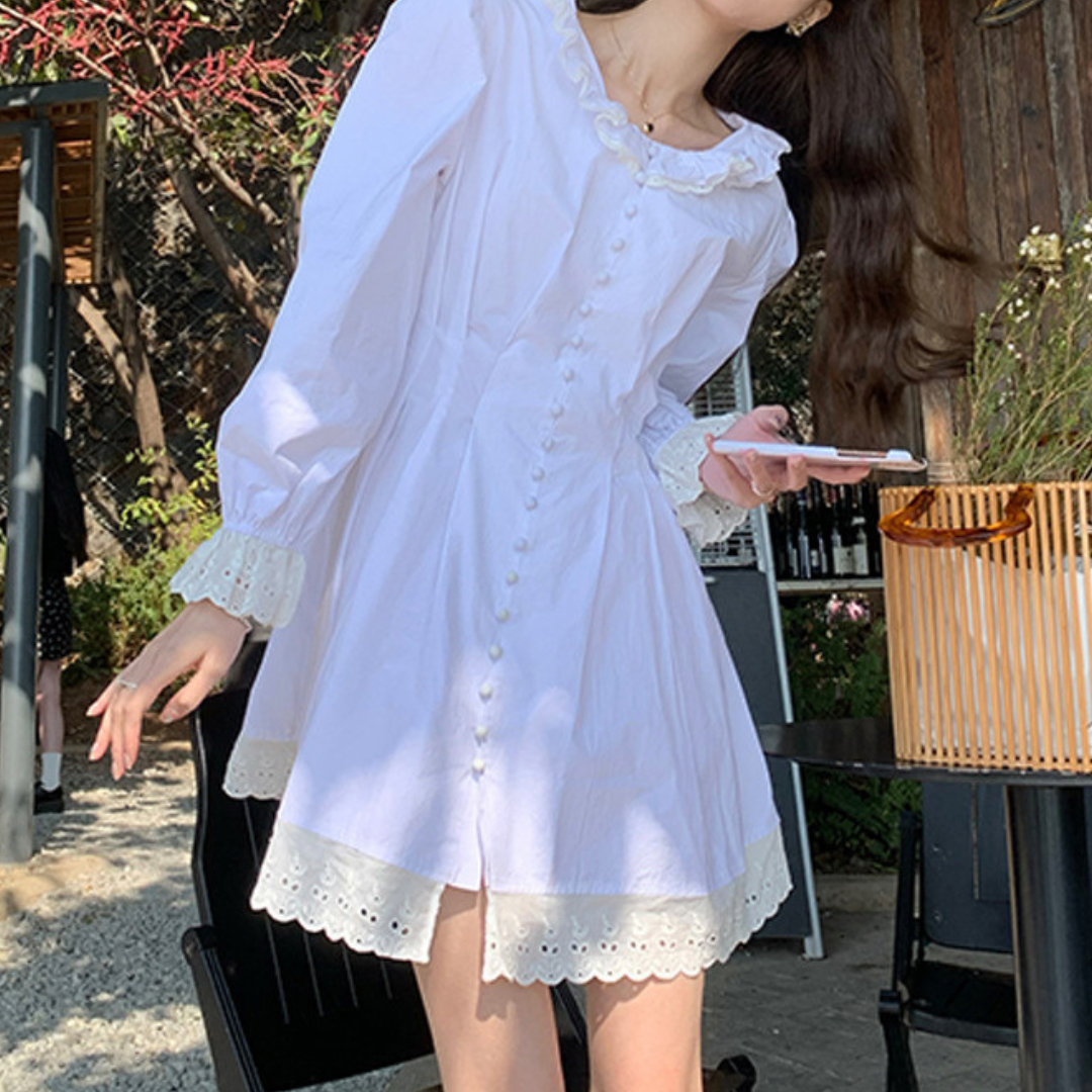 【即納】lace frill white french onepiece lf-s1037