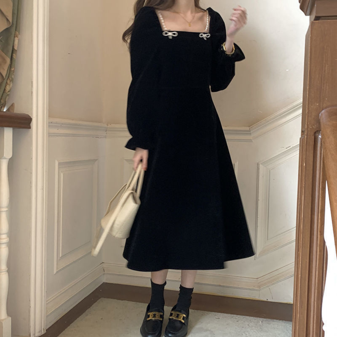 ribbon bijou velvet long onepiece lf2556