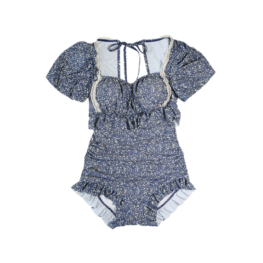 【即納】frill flower blue swim wear lf2483