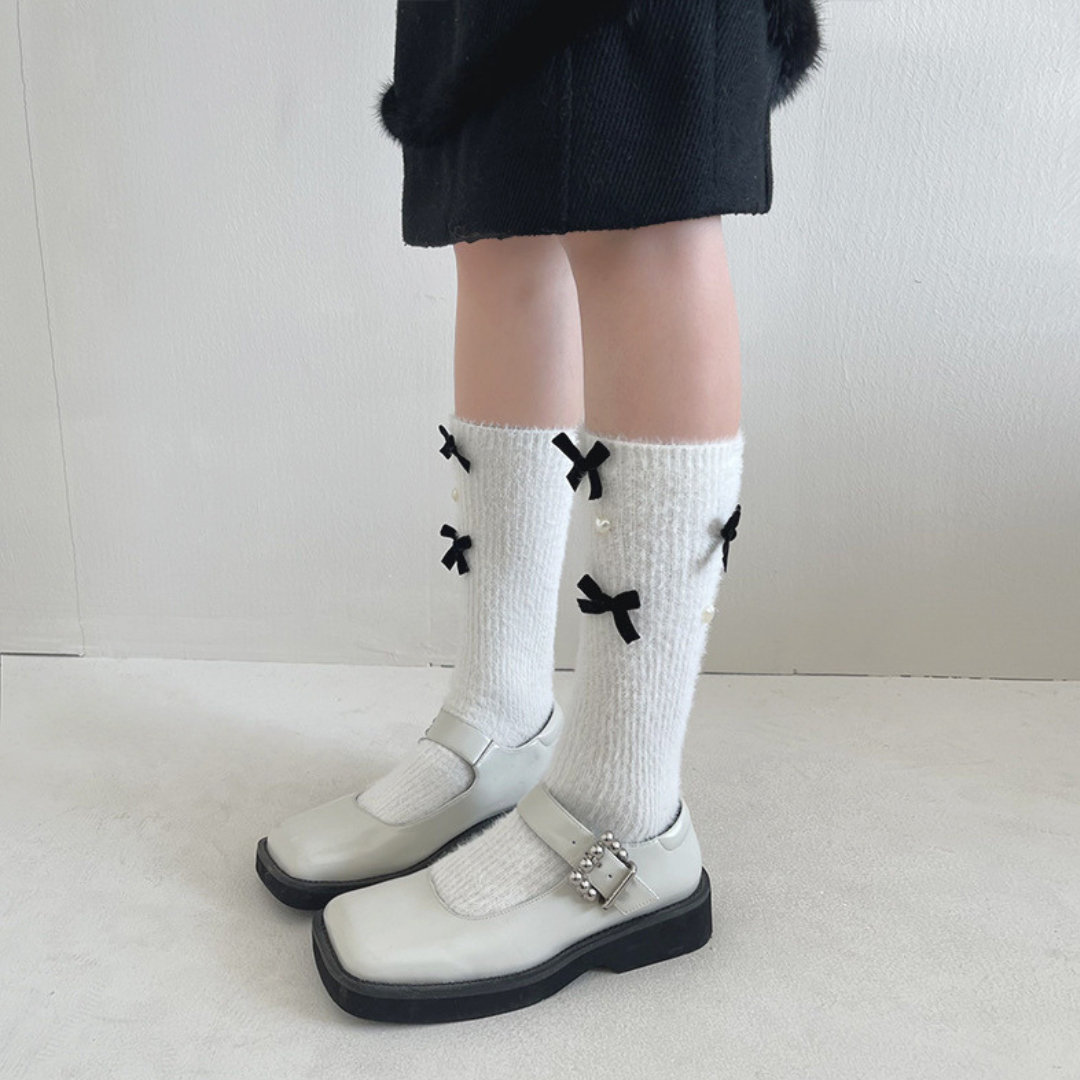 【即納】heart x ribbon fluffy socks lf2861